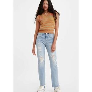 Levis Womens Jeans Sz 30 Light Faded Wash Ripped Distressed Straight Leg